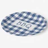 Blue and White Gingham Pattern BBQ Party Papieren Bordje (Gekanteld)