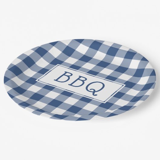 Blue and White Gingham Pattern BBQ Party Papieren Bordje (Gekanteld)