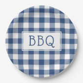 Blue and White Gingham Pattern BBQ Party Papieren Bordje (Voorkant)