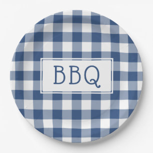 Blue and White Gingham Pattern BBQ Party Papieren Bordje