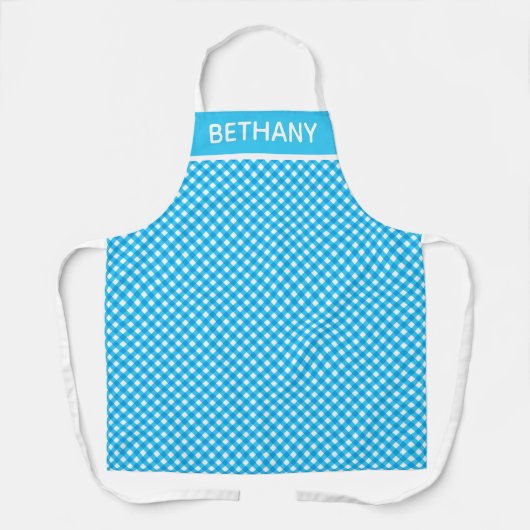 Blue and White Gingham Pattern Personalised Schort (Voorkant)
