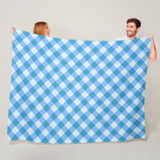 Blue and White Gingham Pattern Picnic Blanket Fleece Deken (In situ)