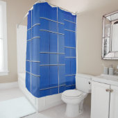 Blue and white glass windows douchegordijn (In situ)