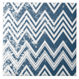 Blue and White Grunge Chevron Tegeltje