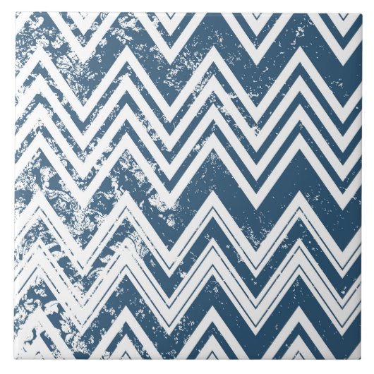 Blue and White Grunge Chevron Tegeltje (Voorkant)