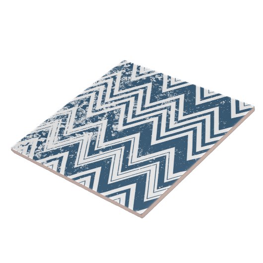 Blue and White Grunge Chevron Tegeltje (Zijkant)