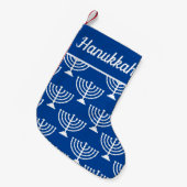 Blue and white Happy Hanukkah menorah Holiday Kleine Kerstsok (Voorkant (Hangend))