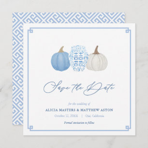 Blue and White Herfst Chinoiserie Pumpkins Wedding Save The Date