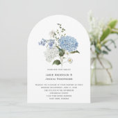 Blue and White Hydrangea White Rose Wedding Kaart (Staand voorkant)