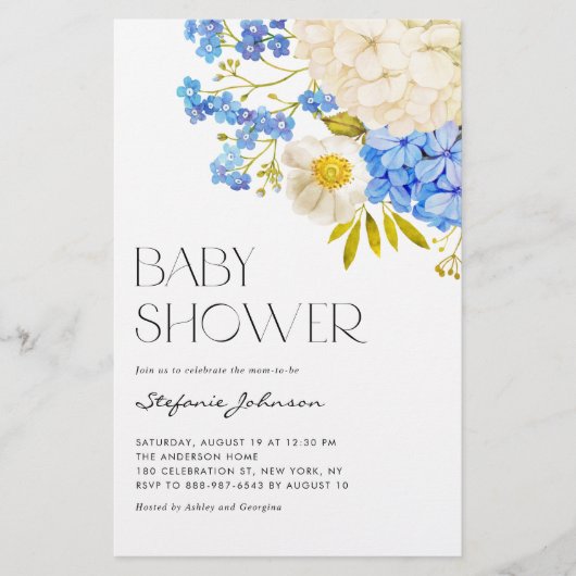 Blue and White Hydrangeas Baby shower Invitation (Voorkant)