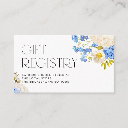 Blue and White Hydrangeas Baby shower Registry Informatiekaartje (Voorkant)