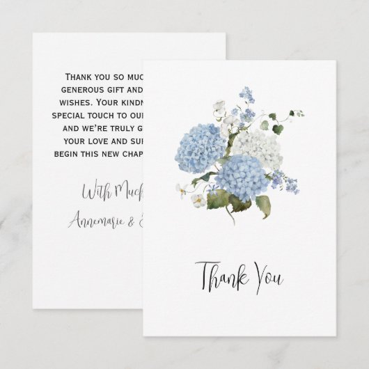 Blue and White Hydrangeas Floral Wedding Thank You Bedankkaart (Voorkant / Achterkant)