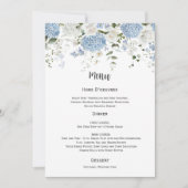 Blue and White Hydrangeas White Roses Wedding Menu Kaart (Voorkant)