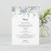 Blue and White Hydrangeas White Roses Wedding Menu Kaart (Staand voorkant)