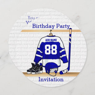 Blue and White Ice Hockey Jersey Birthday Party Kaart