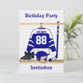 Blue and White Ice Hockey Jersey Birthday Party Kaart (Staand voorkant)
