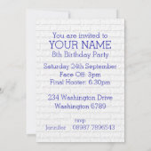 Blue and White Ice Hockey Jersey Birthday Party Kaart (Achterkant)