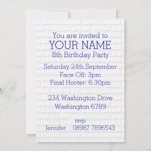 Blue and White Ice Hockey Jersey Birthday Party Kaart (Achterkant)