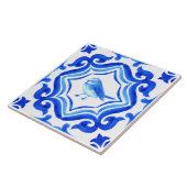 Blue and white Italian Hand Painted Mediterranean  Tegeltje (Zijkant)