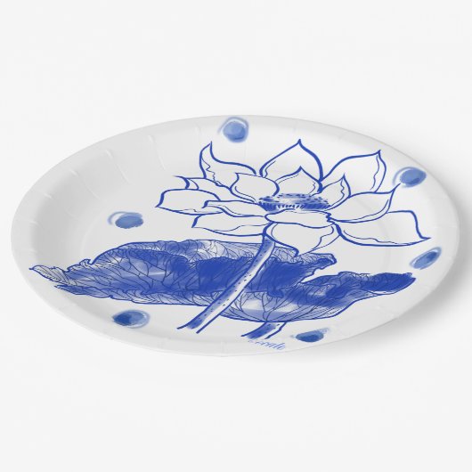 blue and white　Japanese traditional　plate 紙皿 大 Papieren Bordje (Gekanteld)
