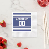 Blue and White Jersey Stripes Custom Name Number Servet (Insitu)