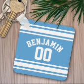 Blue and White Jersey Stripes Custom Name Number Sleutelhanger