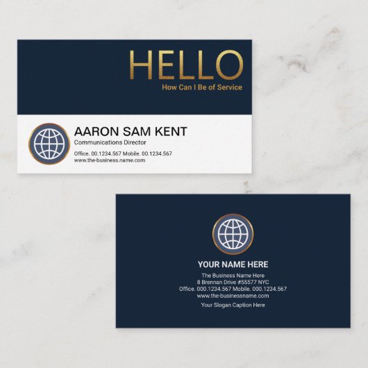 Blue and White Layers Gold Hallo Foundation CEO Visitekaartje (Voorkant / Achterkant)