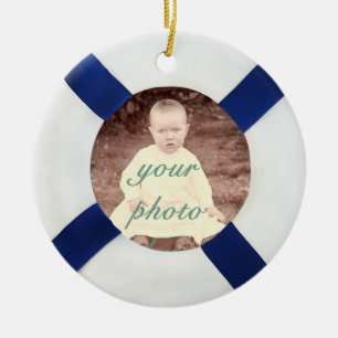 Blue and White Life Preserver Photo Lijst Keramisch Ornament