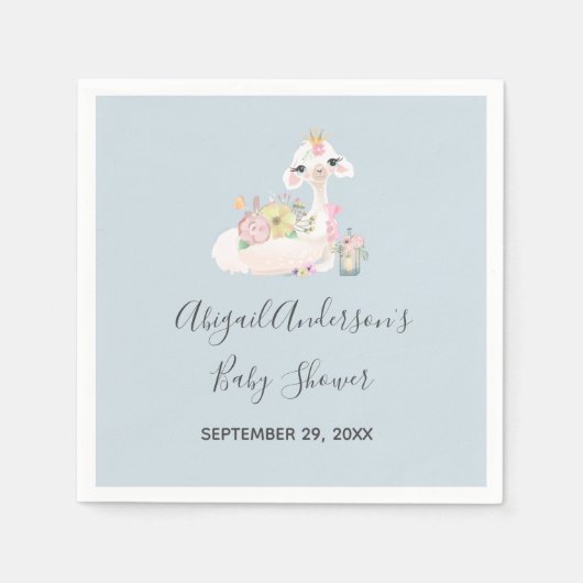Blue and White Llama Baby Boy baby shower Napkin Servet (Voorkant)