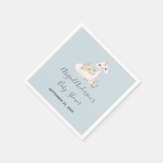 Blue and White Llama Baby Boy baby shower Napkin Servet (Hoek)