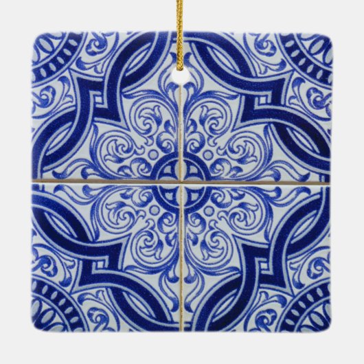 Blue and White Mediterranean Azulejo Tile Pattern Keramisch Ornament (Achterkant)
