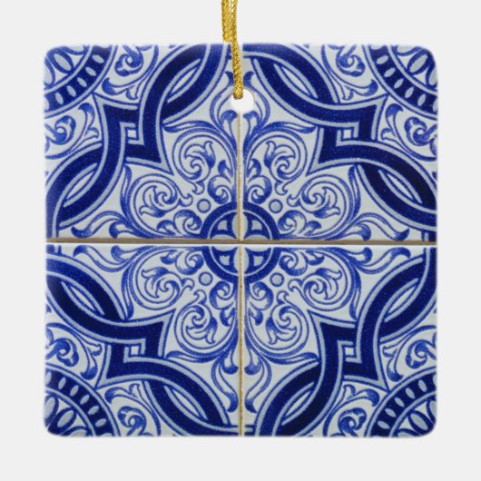 Blue and White Mediterranean Azulejo Tile Pattern Keramisch Ornament (Voorkant)