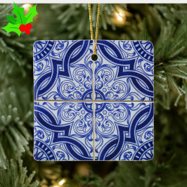 Blue and White Mediterranean Azulejo Tile Pattern Keramisch Ornament