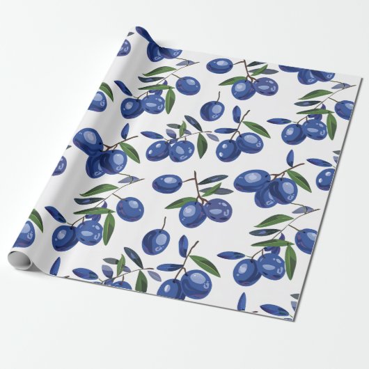 Blue and white Mediterranean Olives Cadeaupapier (Uitgerold)