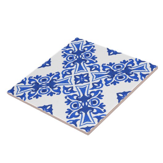 Blue and White Mediterranean Patterned Tegeltje (Zijkant)