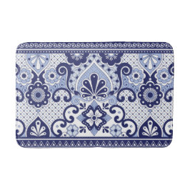 Blue and White Mexican Talavera Folk Art Tegel Badmat