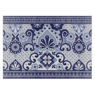 Blue and White Mexican Talavera Folk Art Tegel Snijplank