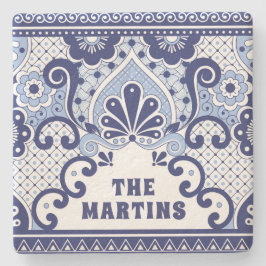 Blue and White Mexican Talavera Folk Art Tegel Stenen Onderzetter