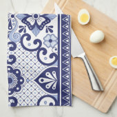 Blue and White Mexican Talavera Folk Art Tegel Theedoek (Quarter Fold)