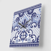 Blue and White Mexican Talavera Folk Art Tegel Vierkante Klok (Hoek)
