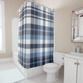 Blue and White modern tartan plaid Scottish seamle Douchegordijn (In situ)