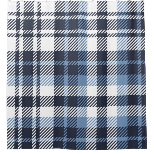 Blue and White modern tartan plaid Scottish seamle Douchegordijn (Voorkant)