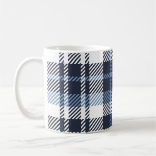 Blue and White modern tartan plaid Scottish seamle Koffiemok