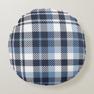 Blue and White modern tartan plaid Scottish seamle Rond Kussen