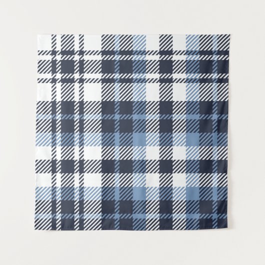 Blue and White modern tartan plaid Scottish seamle Wandkleed (Voorkant)