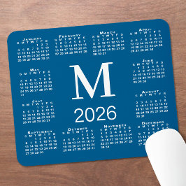 Blue and White Monogram 2026 Calendar Muismat