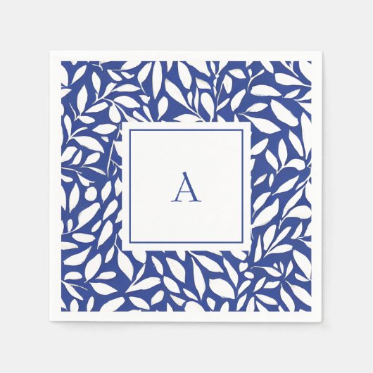 Blue and White Monogram Leaf Pattern Servet (Voorkant)