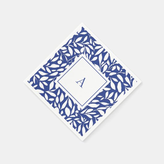 Blue and White Monogram Leaf Pattern Servet (Hoek)
