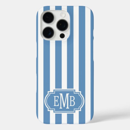 Blue and White Monogrammed Stripes Case-Mate iPhone Case (Achterkant)