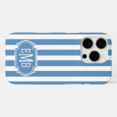 Blue and White Monogrammed Stripes Case-Mate iPhone Case (Achterkant (horizontaal))